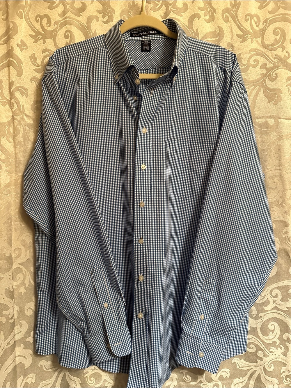 Devon & Jones Blue Micro-Gingham Dress Shirt